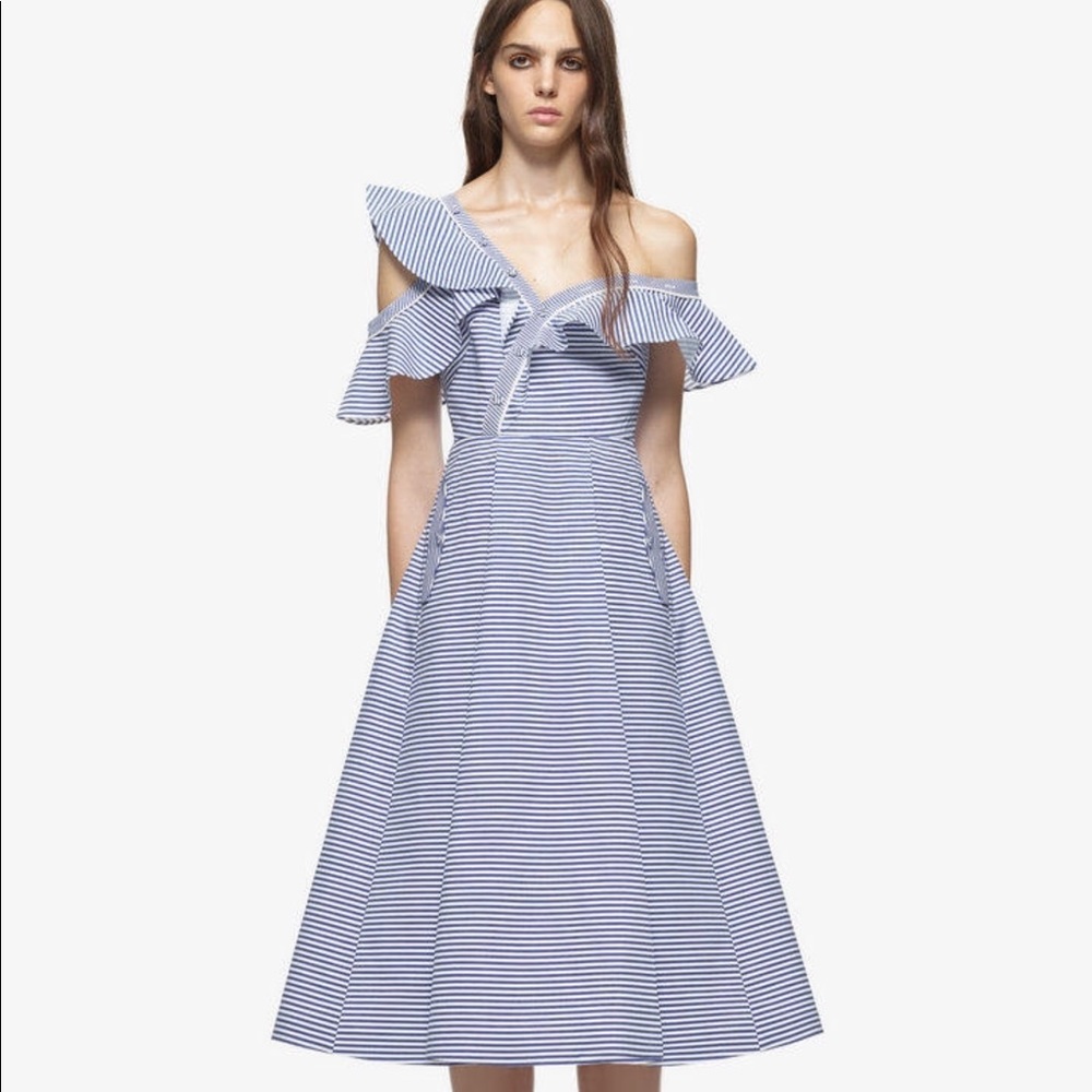 Self-Portrait striped shirting frill dress SZ US6